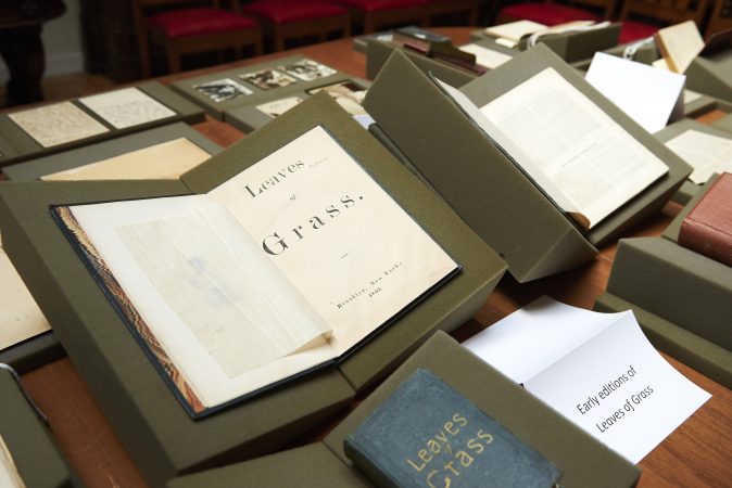 Early editions of Leaves of Grass are included in the Whitman at 200 Symposium pop-up exhibition. (Natalie Piserchio for WHYY)