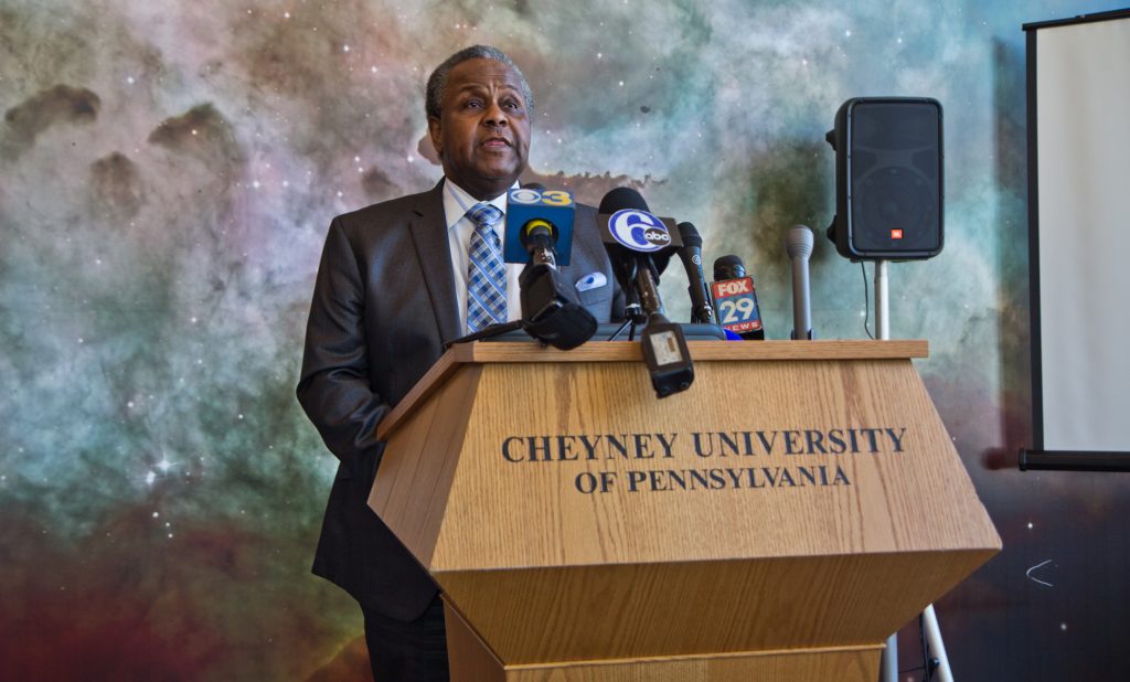 2019 03 5 Cheyney Aaron walton-2 Cheyney University President Aaron Walton describes the school's plan to secure solvency and accreditaton. (Kimberly Paynter/WHYY)