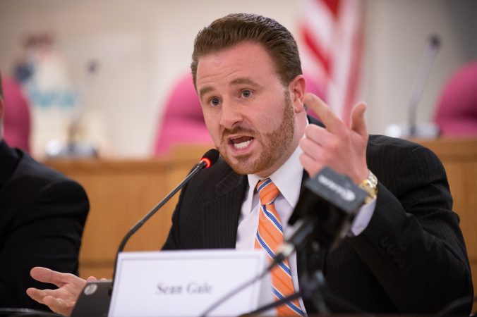 Sean Gale, candidate for county commissioner, takes part in a debate hosted by the Montgomery County Republican Committee at the Upper Merion Township Building in King of Prussia, Pa. on Thursday, February 28, 2019. (Kriston Jae Bethel for WHYY)