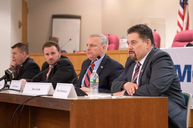 Republican candidates for county commissioner took part in a debate hosted by the Montgomery County Republican Committee held at the Upper Merion Township Building in King of Prussia, Pa. on Thursday, February 28, 2019. (Kriston Jae Bethel for WHYY)