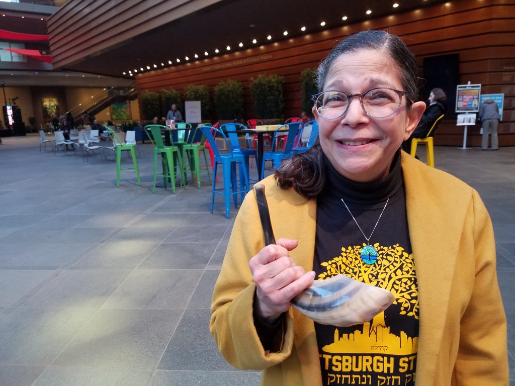 20190327_185153 Audrey Glickman, a congregant from the Tree of Life Synagogue in Pittsburgh and a survivor of last October's mass shooting. She will will play the shofar in the Philadelphia Orchestra's premiere of Healing Tones. (Peter Crimmins/WHYY)
