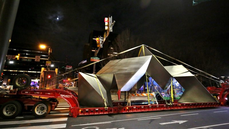 Because of the height of the sculpture, it had to be transported on a flatbed only a few inches from the ground. (Woodmere Art Museum/ Darryl Moran Photography)