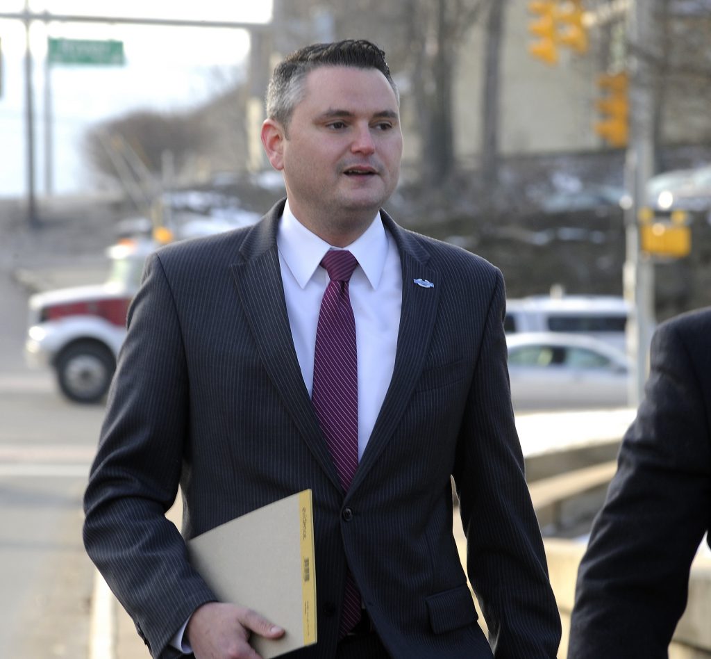 State Lawmaker Women’s Assault Allegations Pennsylvania State Representative Nick Miccarelli arrives for a protection-from-abuse (PFA) hearing, Thursday, March 15, 2018, at the Luzerne County Courthouse, in Wilkes-Barre, Pa. The PFA was filed against Miccarelli by Pennsylvania State Representative Tarah Toohil. Toohil was granted a three-year protective order against Miccarelli, Thursday. (Mark Moran/The Citizens' Voice via AP)