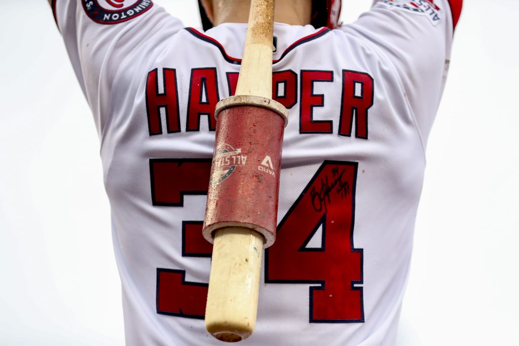 Bryce Harper Bryce Harper has been signed to the Philadelphia Phillies. In this file photo, Harper warms up in the batters box during a baseball game against the New York Mets at Nationals Park, Sunday, Sept. 23, 2018, in Washington. (Andrew Harnik/AP Photo)