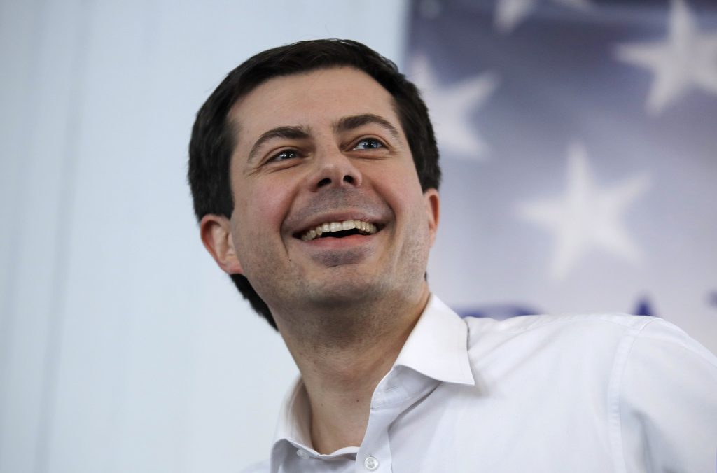 Pete Buttigieg Mayor Pete Buttigieg, of South Bend, Indiana, smiles as he listens to a question during a stop in Raymond, N.H., Saturday, Feb. 16, 2019. Buttigieg is weighing a run in the 2020 presidential race. (AP Photo/Charles Krupa)