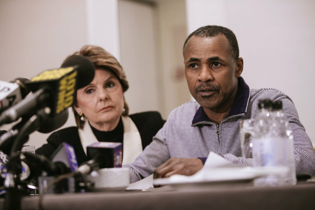 R Kelly Gary Dennis, seated with Lawyer Gloria Allred, speaks during a press conference announcing a video tape said to present further evidence of wrongdoing by recording artist R. Kelly Sunday, March 10, 2019, in New York. Dennis said the tape, which he found at his home in Pennsylvania, shows R. Kelly sexually abusing more than one underage girl. (Kevin Hagen/AP Photo)