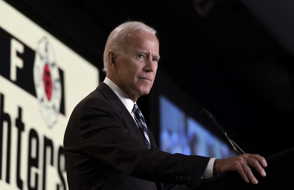 Former VP Joe Biden speaks at the International Association of Fire Fighters (IAFF) Legislative Conference – DC Former Vice President Joe Biden speaks at the International Association of Fire Fighters (IAFF) Legislative Conference on March 12, 2019 in Washington, D.C. (Olivier Douliery/Abaca/Sipa USA(Sipa via AP Images)