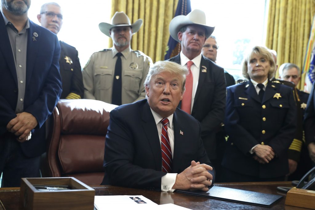 Donald Trump In this March 15, 2019, photo, President Donald Trump speaks about border security in the Oval Office of the White House, Friday, March 15, 2019, in Washington. (Evan Vucci/AP Photo)