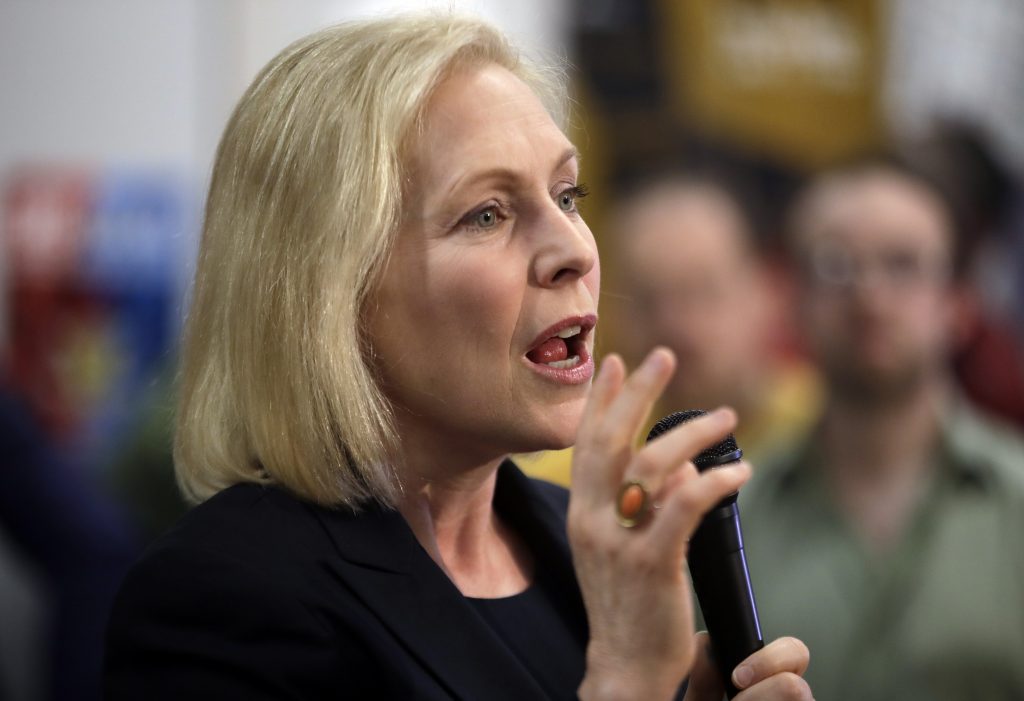 Kirsten Gillibrand Democratic presidential candidate Sen. Kirsten Gillibrand, D-N.Y., speaks during a campaign meet-and-greet, Friday, March 15, 2019, at To Share Brewing in Manchester, N.H. (Elise Amendola/AP Photo)