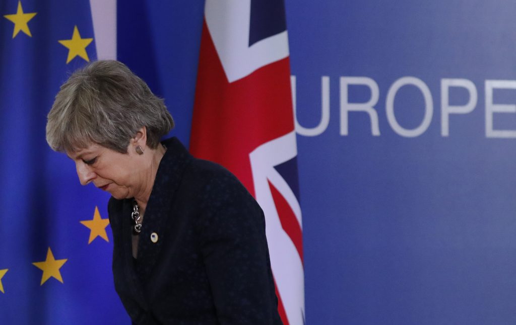 Theresa May British Prime Minister Theresa May leaves after addressing a media conference at an EU summit in Brussels, Friday, March 22, 2019. Worn down by three years of indecision in London, EU leaders on Thursday were grudgingly leaning toward giving the U.K. more time to ease itself out of the bloc. (Frank Augstein/AP Photo)