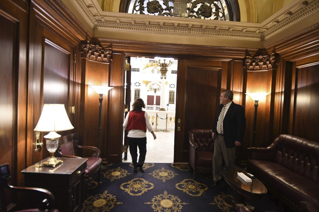 Pennsylvania House Lobbyists David Reddecliff, clerk of the state House of Representatives, stands in the room in Pennsylvania's Capitol once known as the