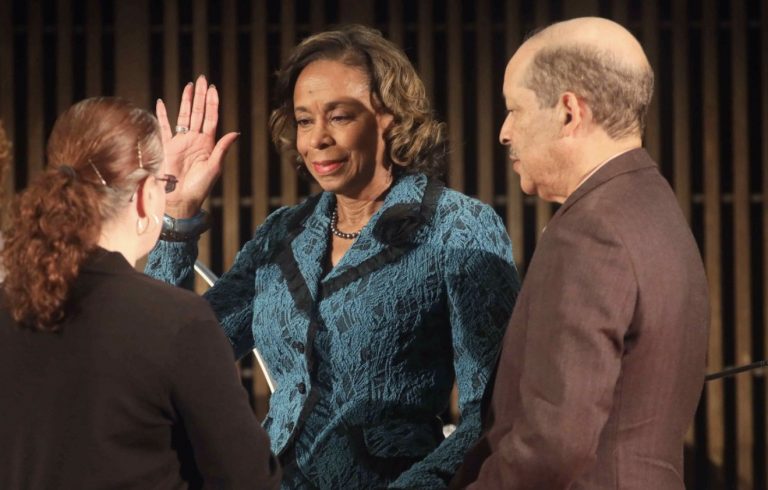 File photo: Linda Gray, flanked by her husband Harold, was sworn in Thursday night as the newest member of Wilmington City Council. (City of Wilmington)