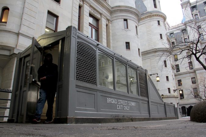 Cast iron subway entrance in city hall courtyard (Emma Lee/WHYY)