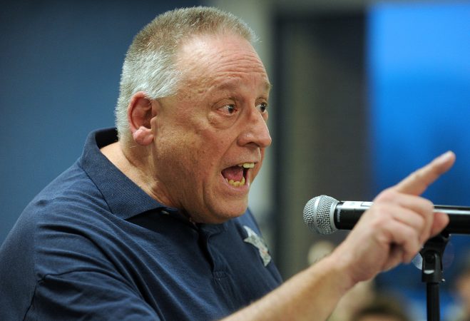 John Witzgall, of Archbald, voices his approval of legalizing marijuana for recreational use as Pennsylvania Lt. Gov. John Fetterman conducts a listening session on the topic with community members Mar. 2, 2019, at Penn State Scranton in Dunmore, Pennsylvania. (Matt Smith for WHYY)