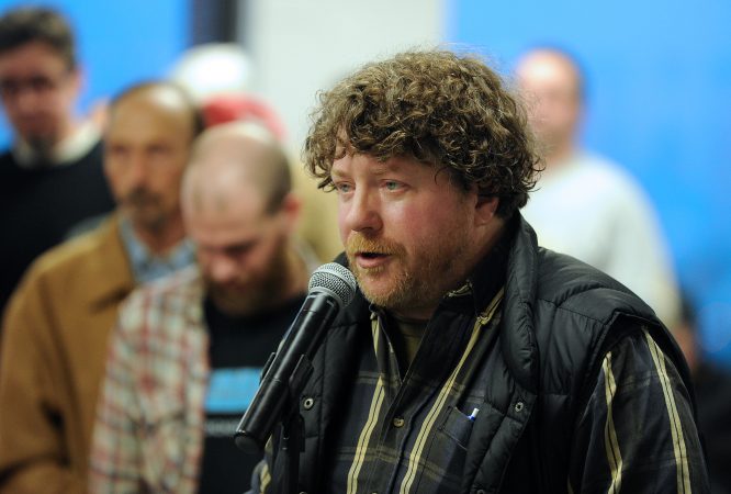 James Luby, of Scranton, talks about the tax benefits that will come from legalizing marijuana. (Matt Smith for WHYY)