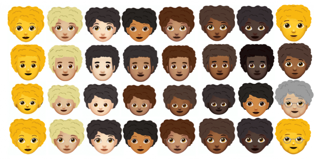 Kerrilyn Gibson designed prototypes for an Afro hair emoji. Kerrilyn Gibson designed prototypes for an Afro hair emoji. (Courtesy of Kerrilyn Gibson)
