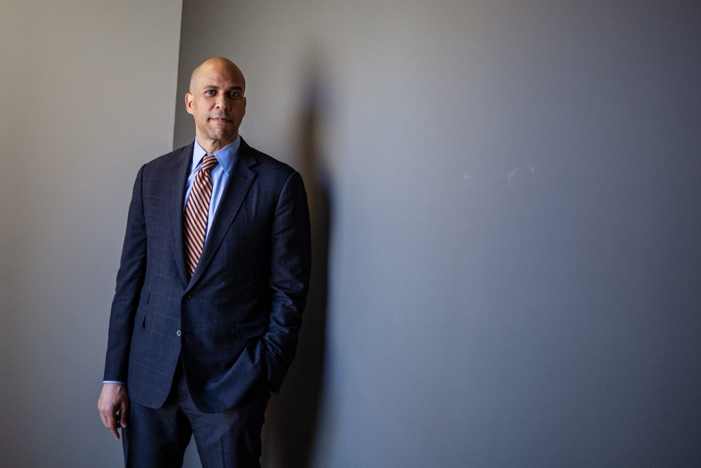 Cory Booker poses for a portrait at NPR headquarters in Washington, D.C. Underlying many of Booker's points is a belief that it's possible to create bipartisan consensus, even while the partisan divide in America seems to grow ever wider. (Amr Alfiky/NPR)