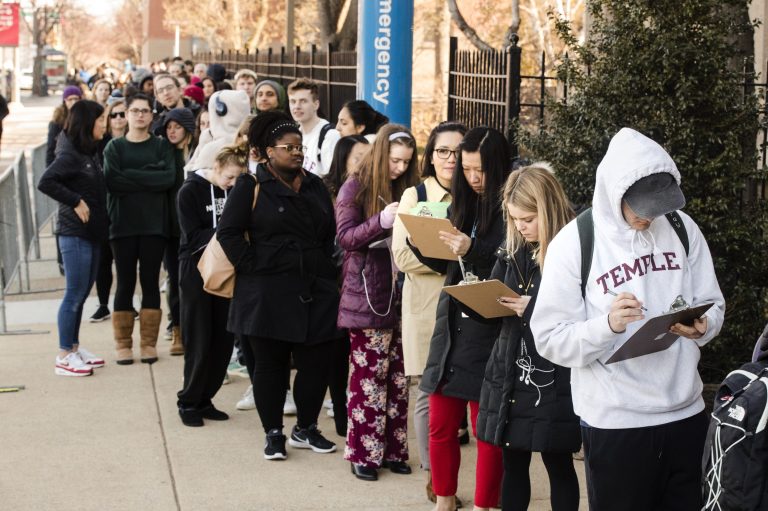 People lined up Wednesday to be vaccinated amid a mumps outbreak on the Temple University campus in Philadelphia. (Matt Rourke/AP Images)