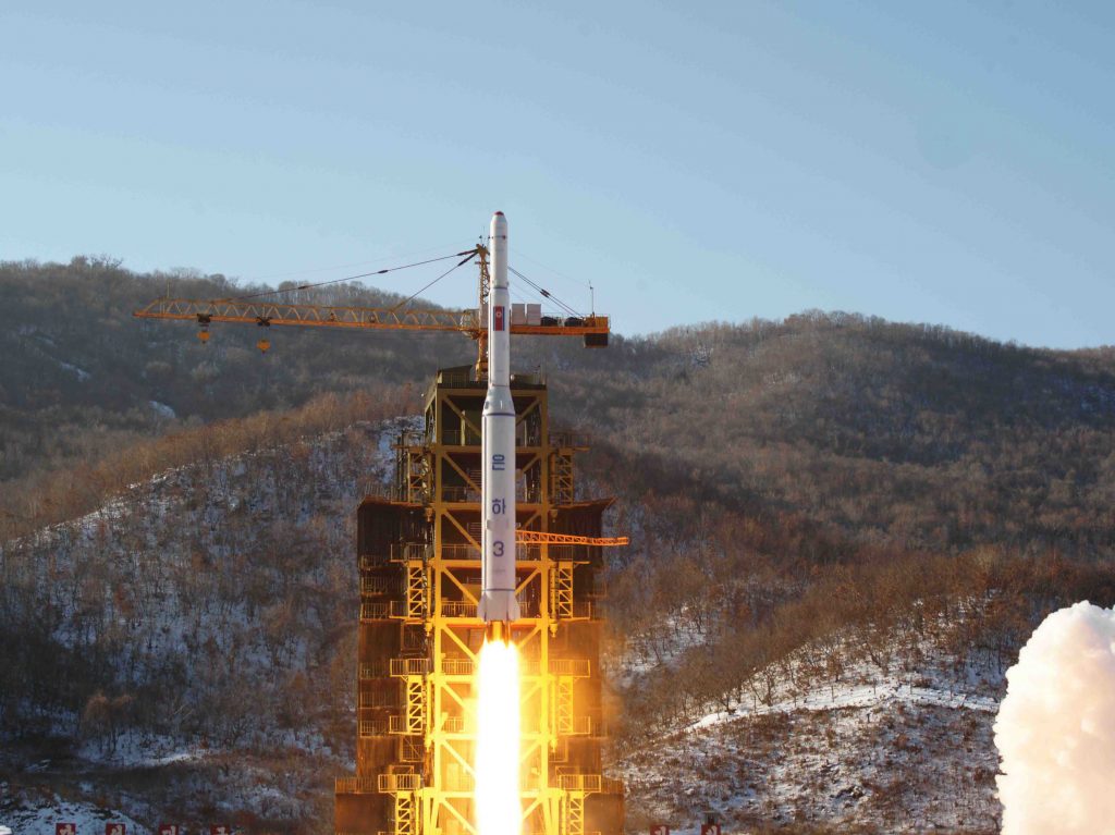 In this Dec. 12, 2012, photo released by the Korean Central News Agency, North Korea’s Unha-3 rocket lifts off from the Sohae launch pad in Tongchang-ri, North Korea. In this Dec. 12, 2012, photo released by the Korean Central News Agency, North Korea's Unha-3 rocket lifts off from the Sohae launch pad in Tongchang-ri, North Korea. (AP)