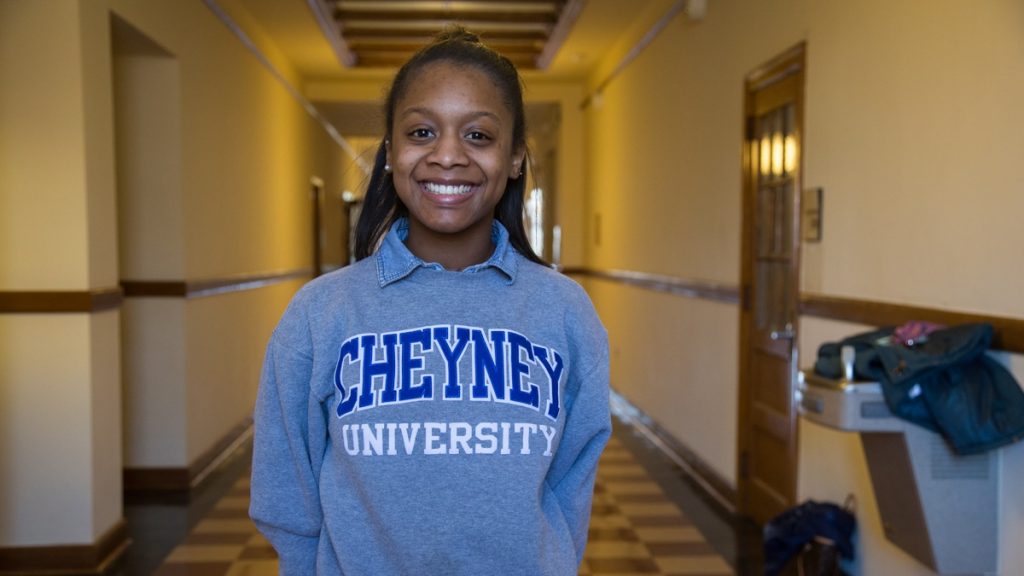 cohen-cheyney-8 Sharell Reddin was the president of the Student Government Association when Cheyney University celebrated its 180th anniversary in 2017 under a cloud of uncertainty. (Emily Cohen for WHYY)