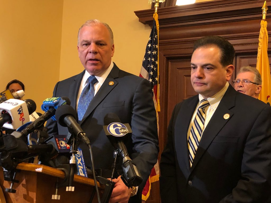 file-45 State Sen. President Steve Sweeney, left, said he wants $50 million in the state budget for fiscal year 2020 to go toward so-called extraordinary aid for special education students (Joe Hernandez/WHYY)