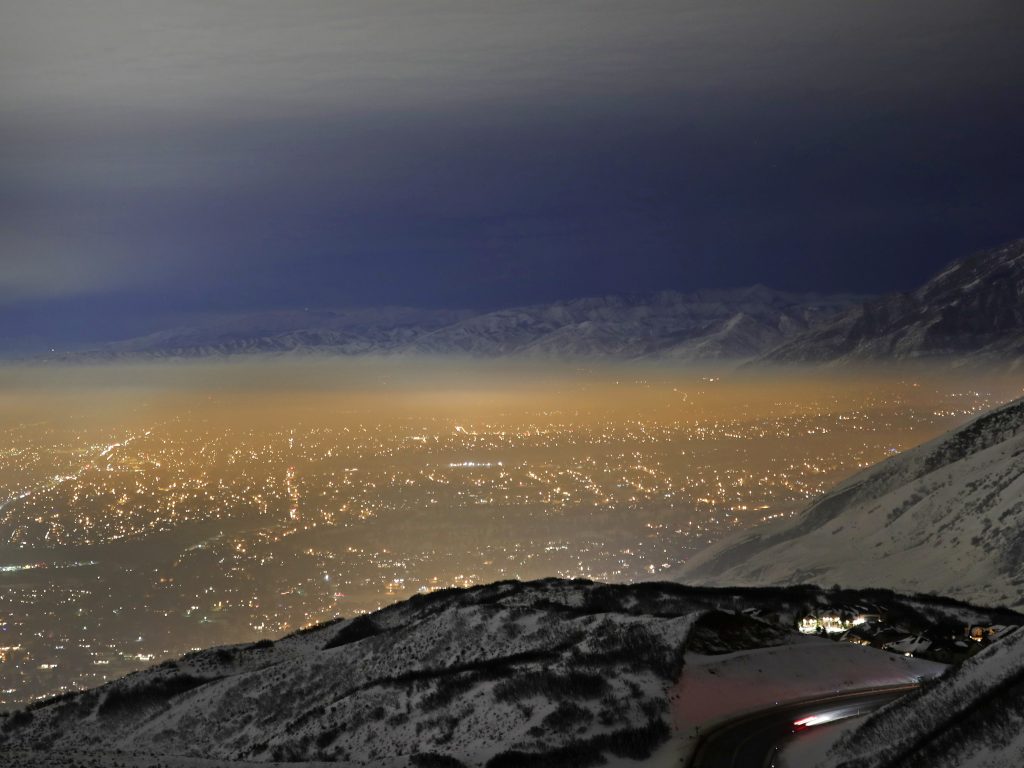 Smog fills Utah's Salt Lake Valley in January 2017. Winter weather in the area often traps air pollution that is bad for public health. (George Frey/Getty Images)