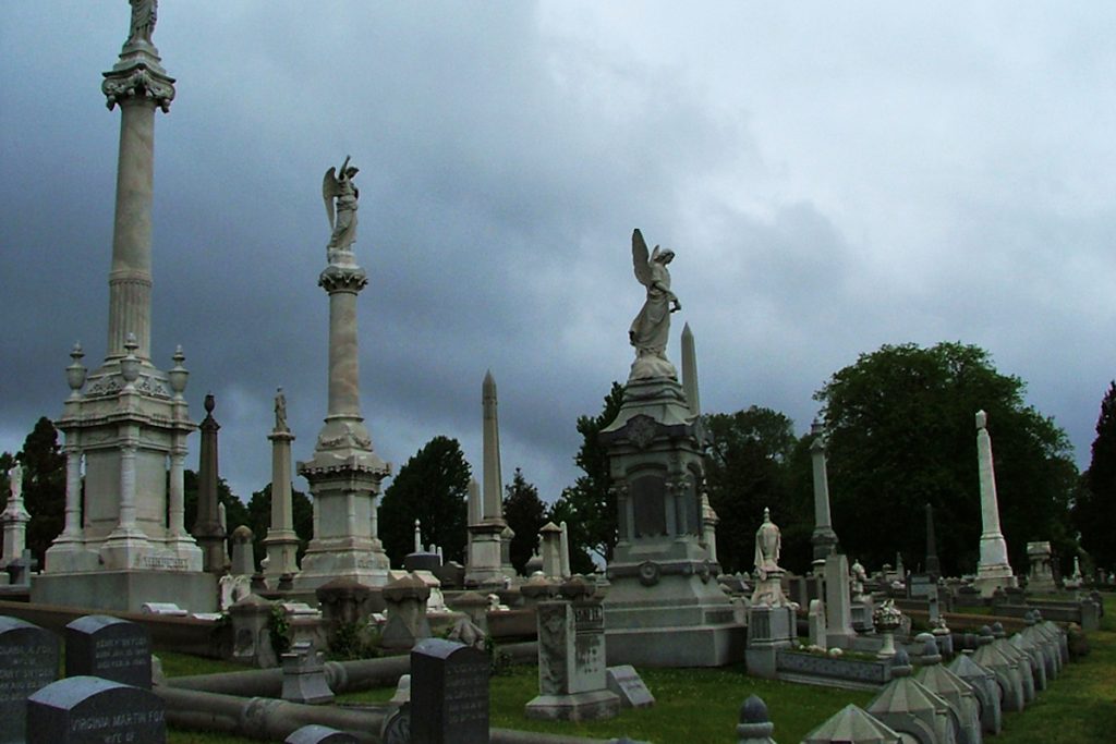 laurel_hill_cemetary_1100 Three angel statues seen at Laurel Hill Cemetery in Philadelphia, Pa. (Image courtesy of Friends of Laurel Hill Cemetery)