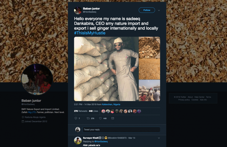 Sadiq Muhammed Kabir, 24, runs his own import-export business selling ginger root in Kaduna. He shared his 