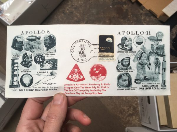 A commemorative envelope, postmarked on launch date of Apollo 11, July 16, 1969. (Courtesy of JJ Tiziou / www.TiziouSpaceHistory.com)