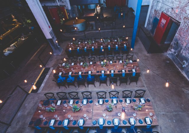 View from the top of the open space in the former Globe Dye Works boiler room. (Courtesy of Birchtree Catering/BeauMonde Originals)