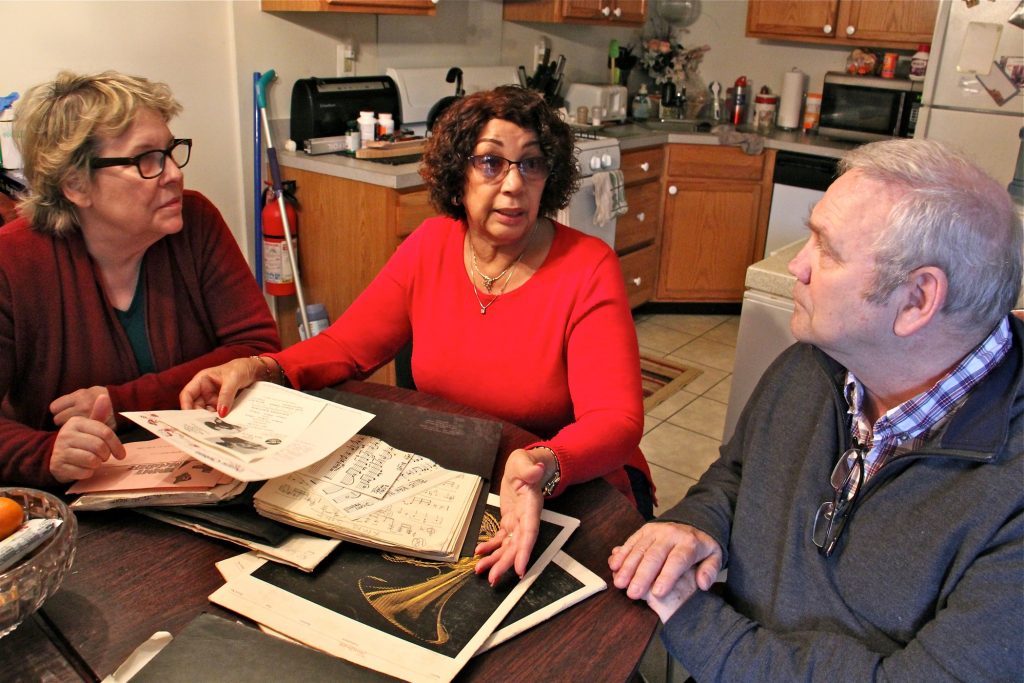 2019 04 05-e lee-suzanne cloud margaret mcgriff jack mccarthy-philadelphia jazz project Margaret McGriff (center), widow of jazz organist Jimmy McGriff, shares her trove of papers from her husband's career with Jack McCarthy and Suzanne Cloud of the Philadelphia Jazz Project. (Emma Lee/WHYY)