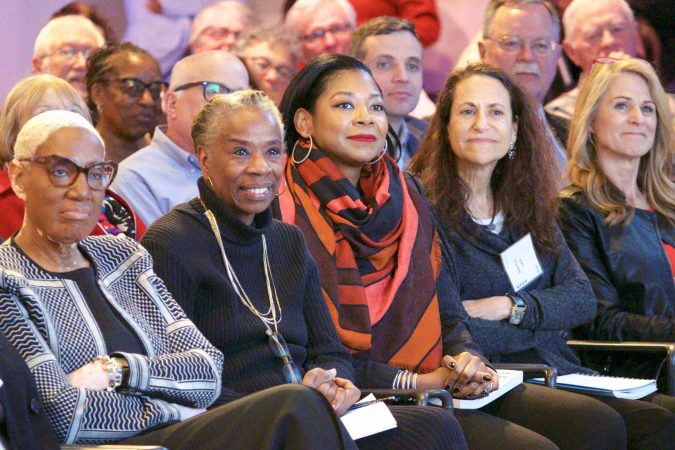 Audience members in attendance listen to Stacey Abrams during a Radio Times interview with Marty Moss-Coane, at WHYY on Friday. (Bastiaan Slabbers for WHYY)