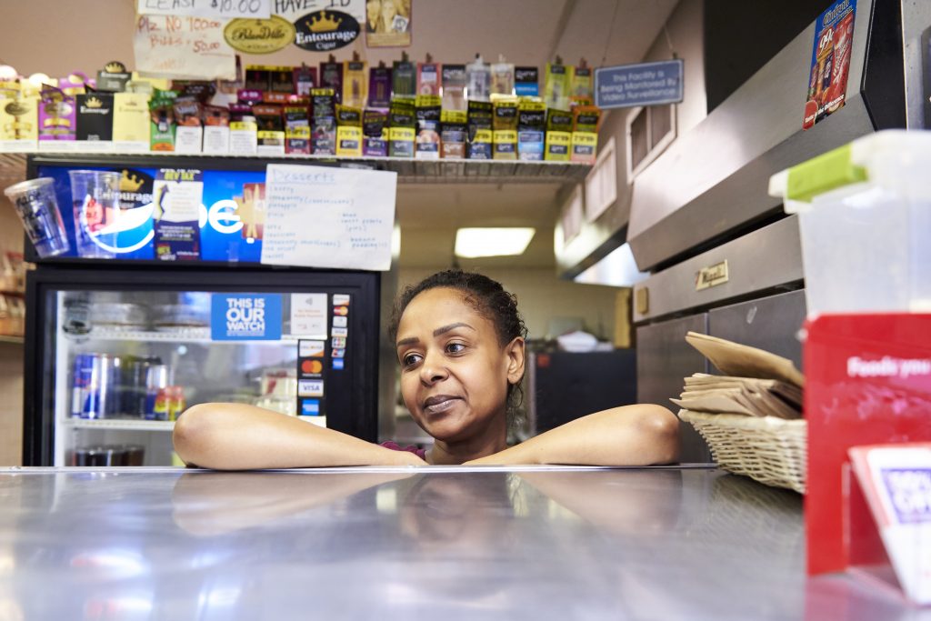 2019 04 07-n piserchio-hadeil yousif-west philadelphia cobbs creek-mayor jim kenney opinion soda tax (1) Hadeill Yousif, co-owner of South Style Pizza and Deli in Cobbs Creek, Philadelphia, P.A. (Natalie Piserchio for WHYY)