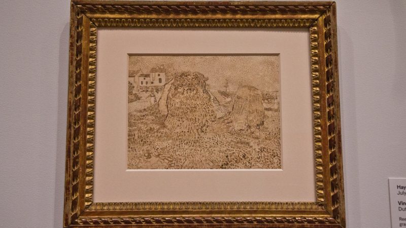 Vincent van Gogh’s “Haystacks,” a drawing, made with reed and quill pens. (Kimberly Paynter/WHYY)