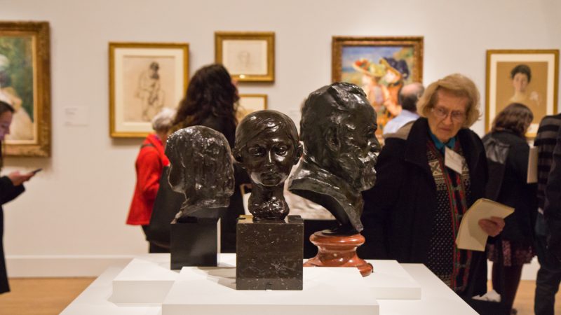 Visitors admire impressionist sculpture at “The Impressionist’s Eye” exhibit at the Philadelphia Museum of Art. (Kimberly Paynter/WHYY)