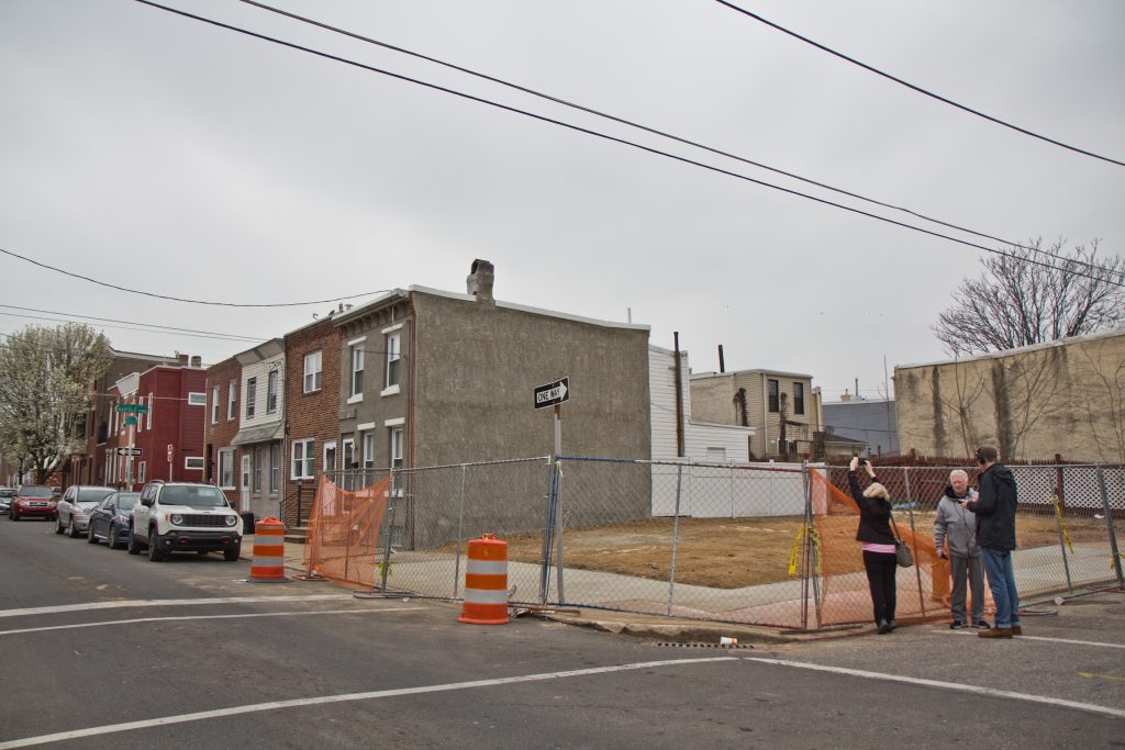 2019 04 5 house collapse tulip street-3 A house once stood on an empty lot on Tulip Street in Old Richmond. It collapsed because of faulty demo next door. (Kimberly Paynter/WHYY)