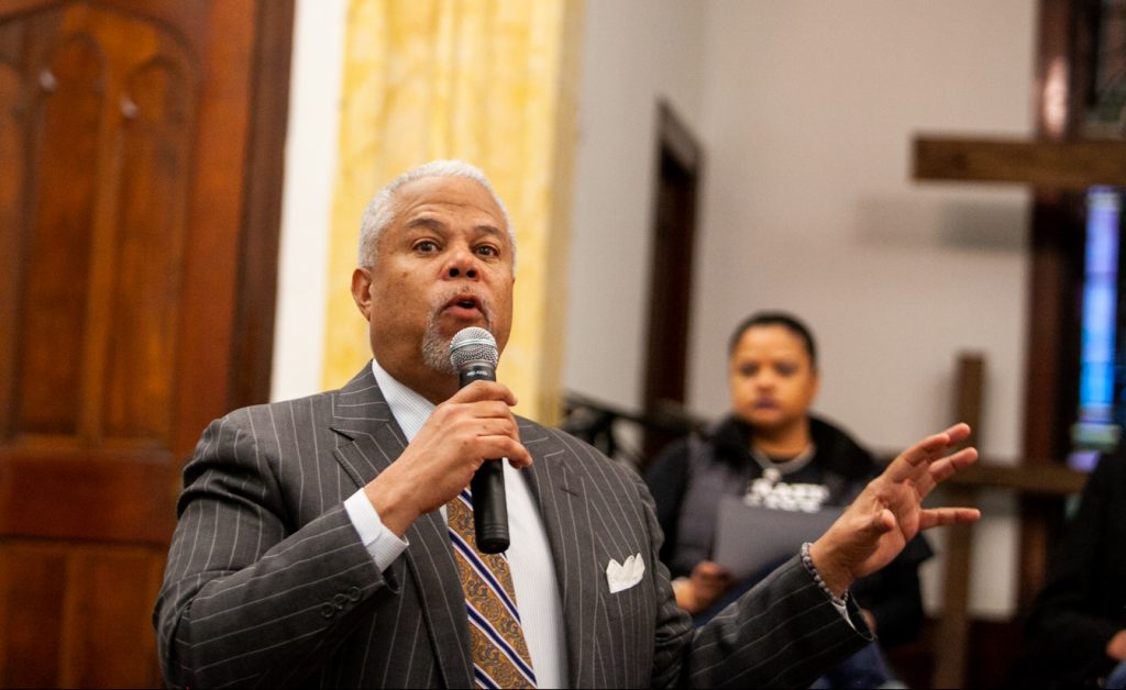 2019 4 1- b larrison- philadelphia- mark squilla maria quinones sanchez solomon jones anthony hardy williams- community meeting on safe injection site in kensington -10 Democratic mayoral candidate Anthony Hardy Williams. (Brad Larrison for WHYY)