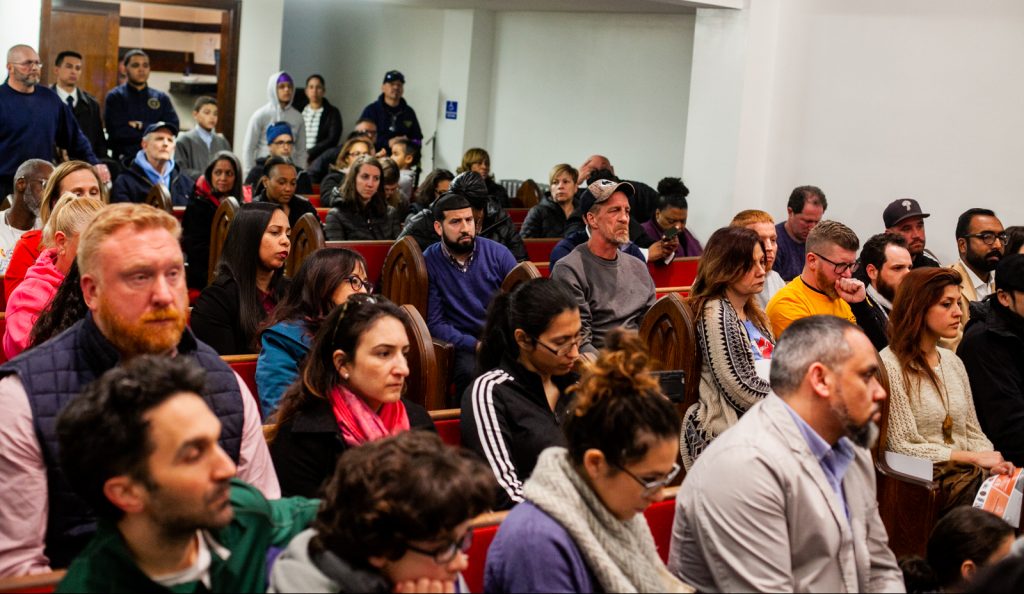 2019 4 1- b larrison- philadelphia- mark squilla maria quinones sanchez solomon jones anthony hardy williams- community meeting on safe injection site in kensington -3 Philadelphia residents from Kensington and beyond attended a community forum in April 2019 discussing about a proposed supervised injection site. (Brad Larrison for WHYY)