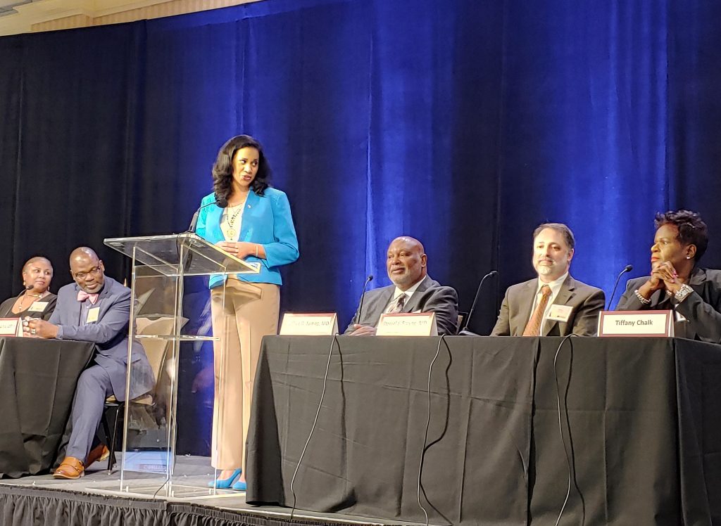 20190409_114015_HDR Dr. Kara Odom Walker moderated the 14th annual Delaware Healthy Mother and Infant Consortium summit (Zoë Read/ WHYY)