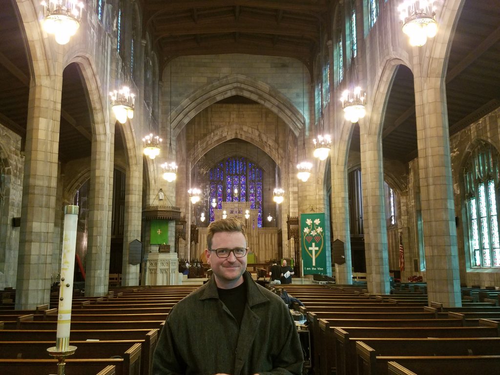 20190410_155214 Bill Dietz is staging Maryanne Amacher's works inside the Holy Apostle and The Mediator Church in West Philadelphia this weekend. (Peter Crimmins/WHYY)