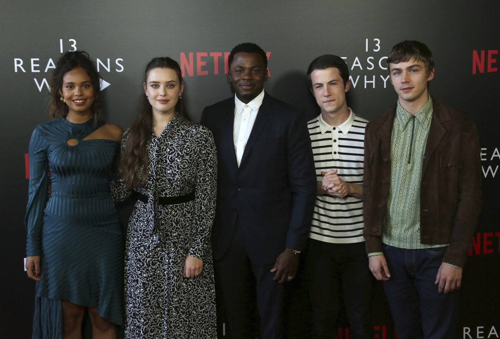 Alisha Boe, Katherine Langford, Derek Luke, Dylan Minnette, Miles Heizer Alisha Boe, from left, Katherine Langford, Derek Luke, Dylan Minnette and Miles Heizer arrive at the