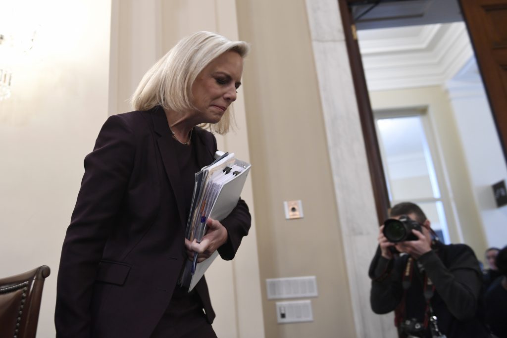 Kirstjen Nielsen Homeland Security Secretary Kirstjen Nielsen arrives to testify on Capitol Hill in Washington, Wednesday, March 6, 2019, before the House Homeland Security Committee. (AP Photo/Susan Walsh)