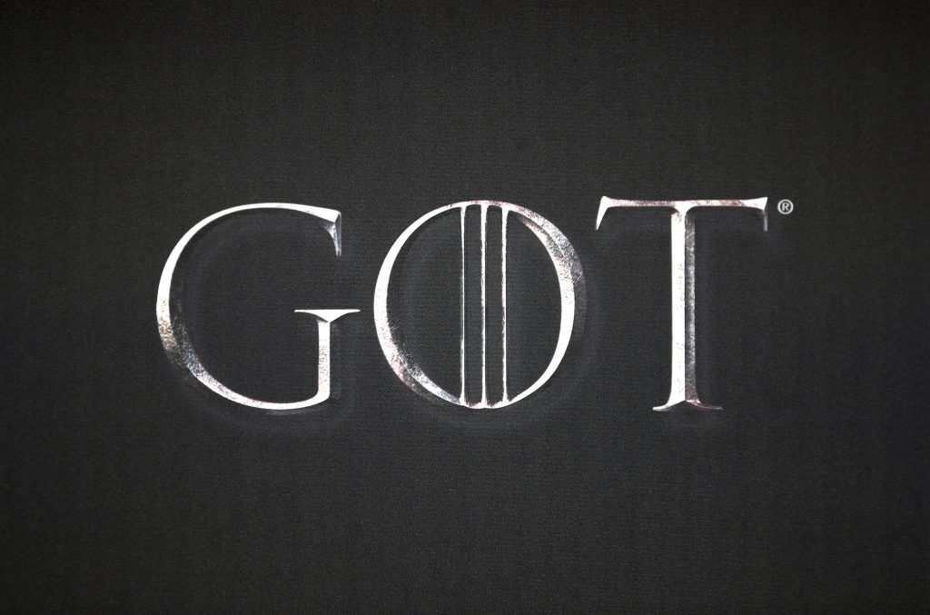 Game of Thrones Premiere – Belfast Close up of the Game of Thrones logo at the Game of Thrones Premiere, held at Waterfront Hall, Belfast, Friday, April 12, 2019. (Liam McBurney/PA Wire/Press Association via AP Images)