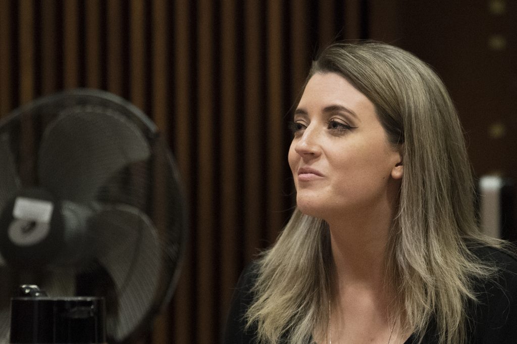 Helpful Homeless Man Kate McClure appears in court Monday, April 15, 2019 at Burlington County Superior Court in Mount Holly, N.J. McClure pleaded guilty to a state charge in a 'good Samaritan' scam of GoFundMe donors and faces a potential four-year prison term. (Joe Lamberti/Camden Courier-Post via AP, Pool)