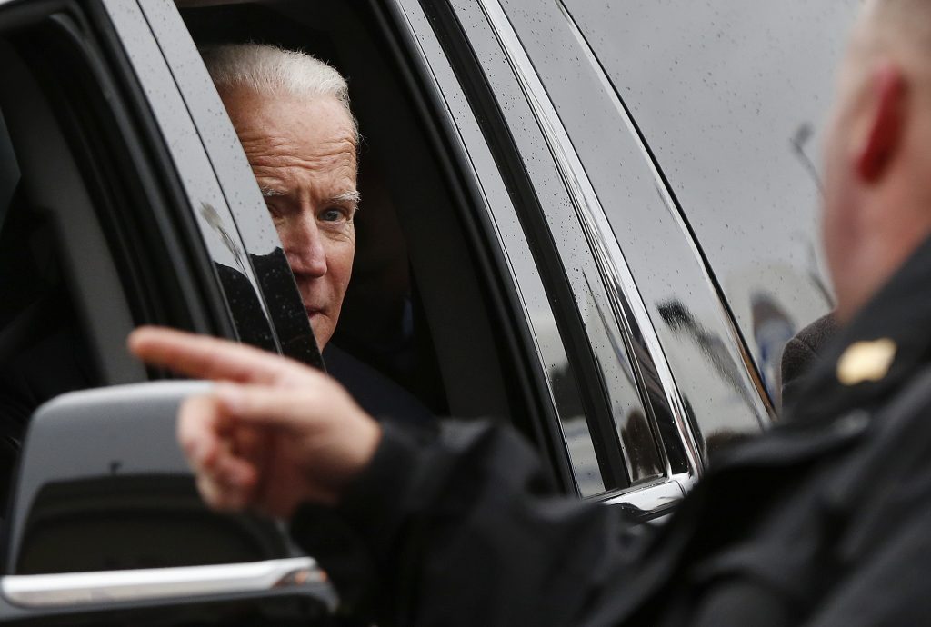 Joe Biden Former vice president Joe Biden looks out the car window as he leaves after speaking at a rally in support of striking Stop & Shop workers in Boston, Thursday, April 18, 2019. (Michael Dwyer/AP Photo)