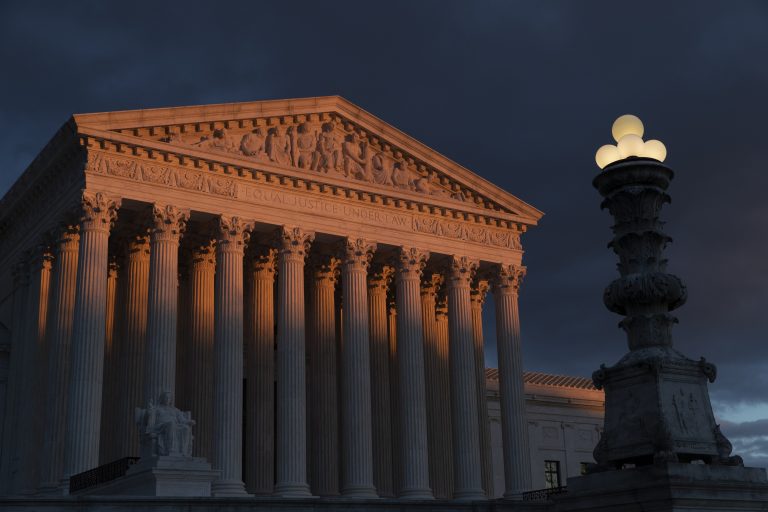 In this Jan. 24, 2019, file photo, the Supreme Court is seen at sunset in Washington. (J. Scott Applewhite/AP Photo)