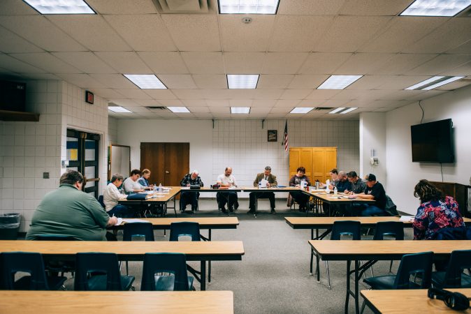 A sparsely attended meeting of the Turkeyfoot School Board in March 2019. (Dani Fresh/Keystone Crossroads)