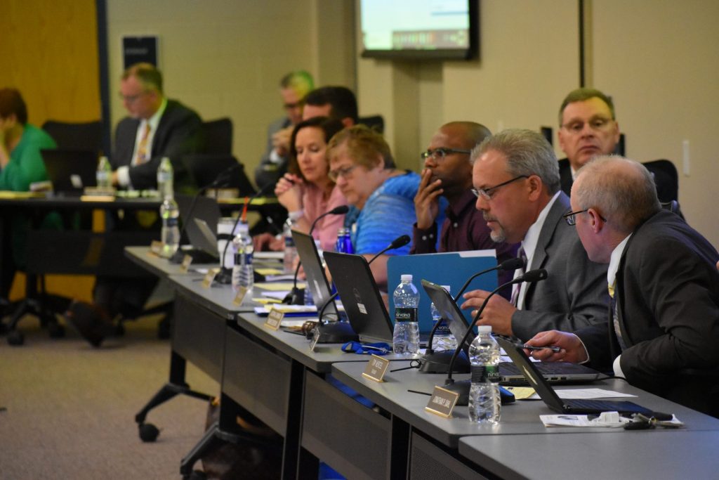 DSC_0207-1920×1280 Members of the Eastern Lancaster County school board voted on a new student privacy policy on April 15, 2019. (Ed Mahon/PA Post)