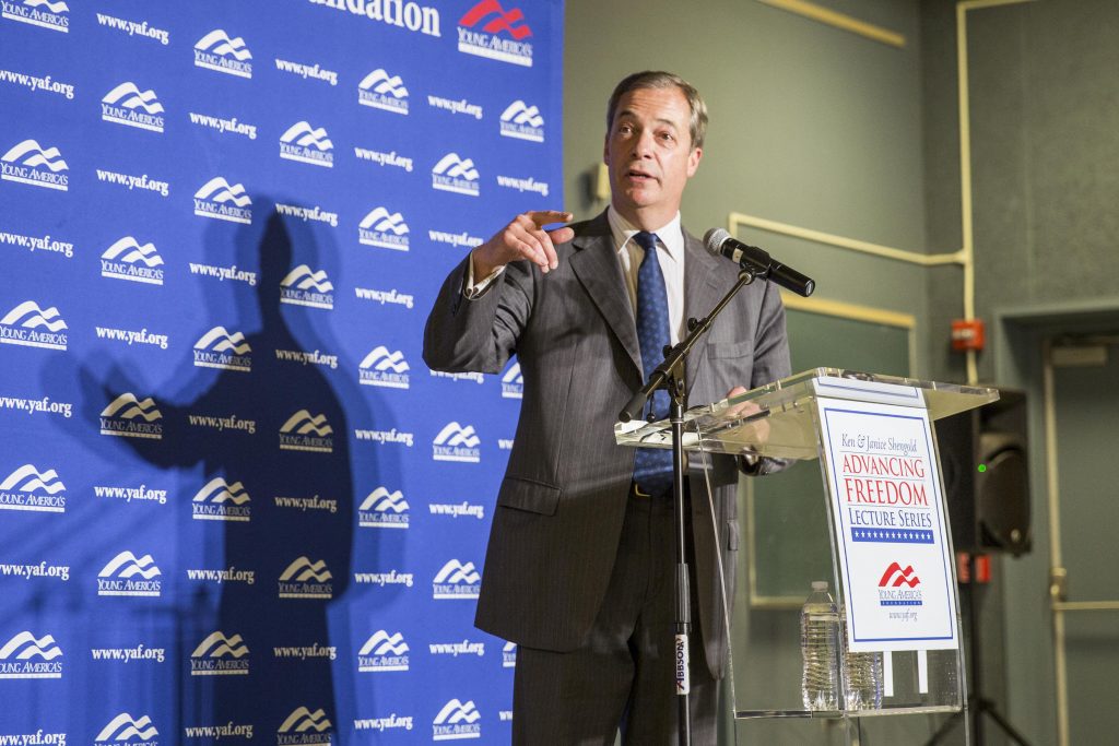 More than 200 attendees filled the seats at the Ulmer Planetarium at Lock Haven University Friday night to hear Nigel Farage, member of the European Parliament and leader of the Brexit Party, give a speech on the rise of populism. (Min Xian/WPSU)