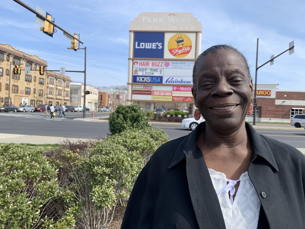 IMG_4163 Lucinda Hudson at the site where Starbucks plans to put a new location, a first for the neighborhood. (Aaron Moselle/WHYY)